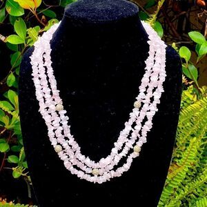 NWOT St. John Pink Three Strand Rose Quartz Beaded Necklace w/Crystals Designer